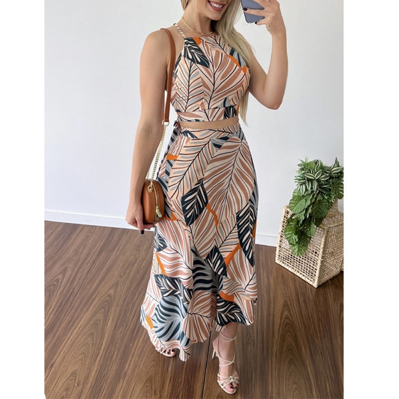 Casual Printed Short Lace Vest High Waist Dress