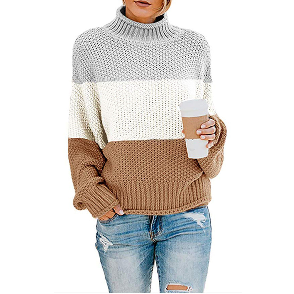 Thick Line Colorblock Turtleneck Pullover Sweater