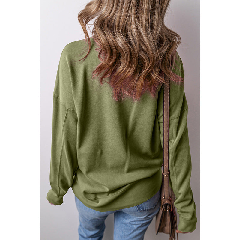 Casual Loose Shoulder Long Sleeve Bottoming Shirt For Women