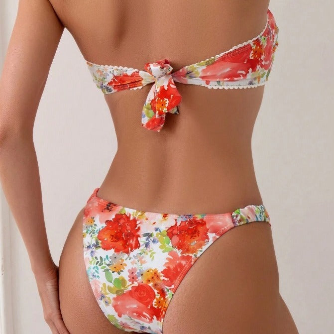 Women's Shell Print Design Split Tight Backless Bikini Suit