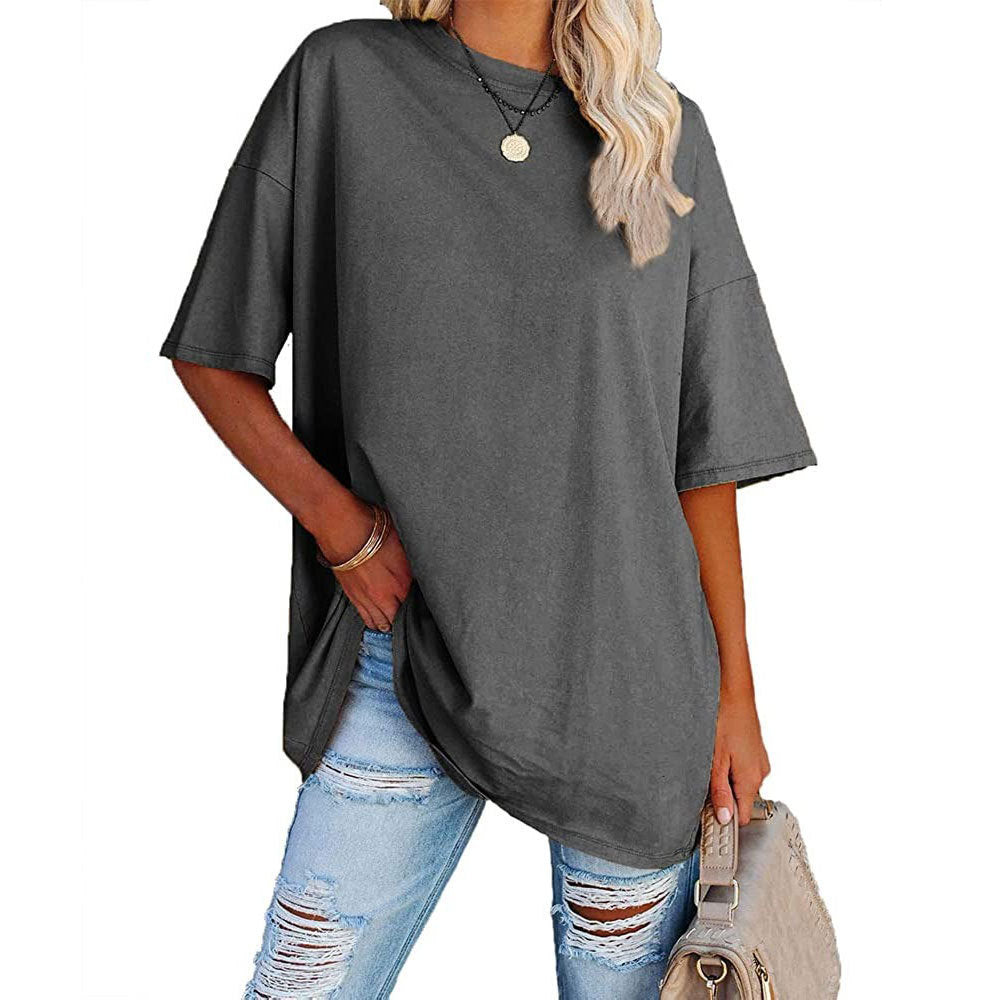 Loose Drop Shoulder Sleeves Round Neck Short Sleeve Top