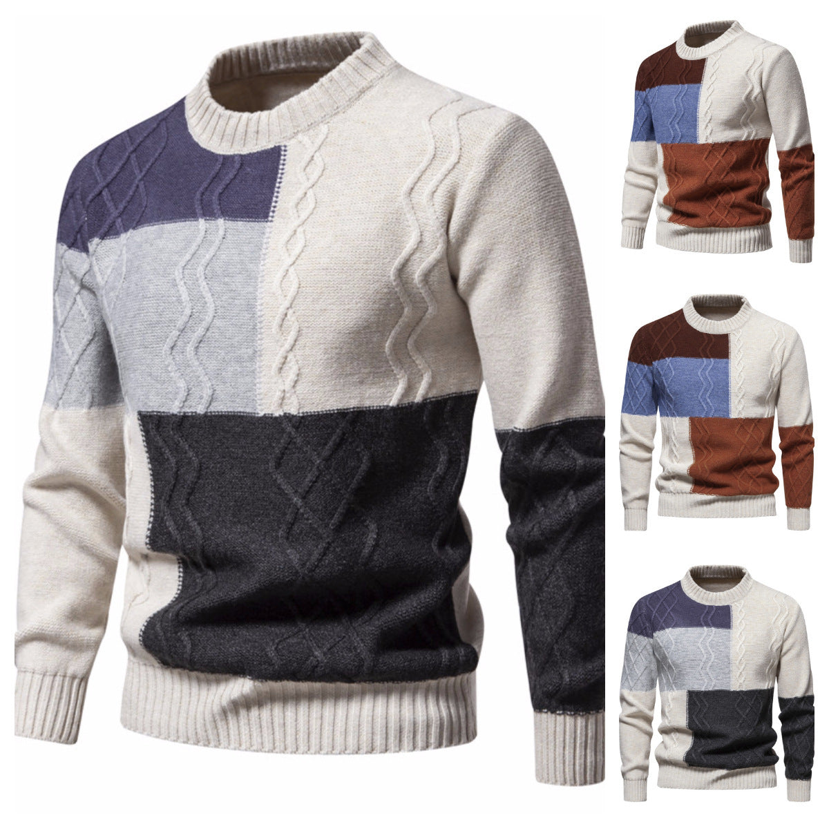 Color-block Crew Neck Knitwear For Men