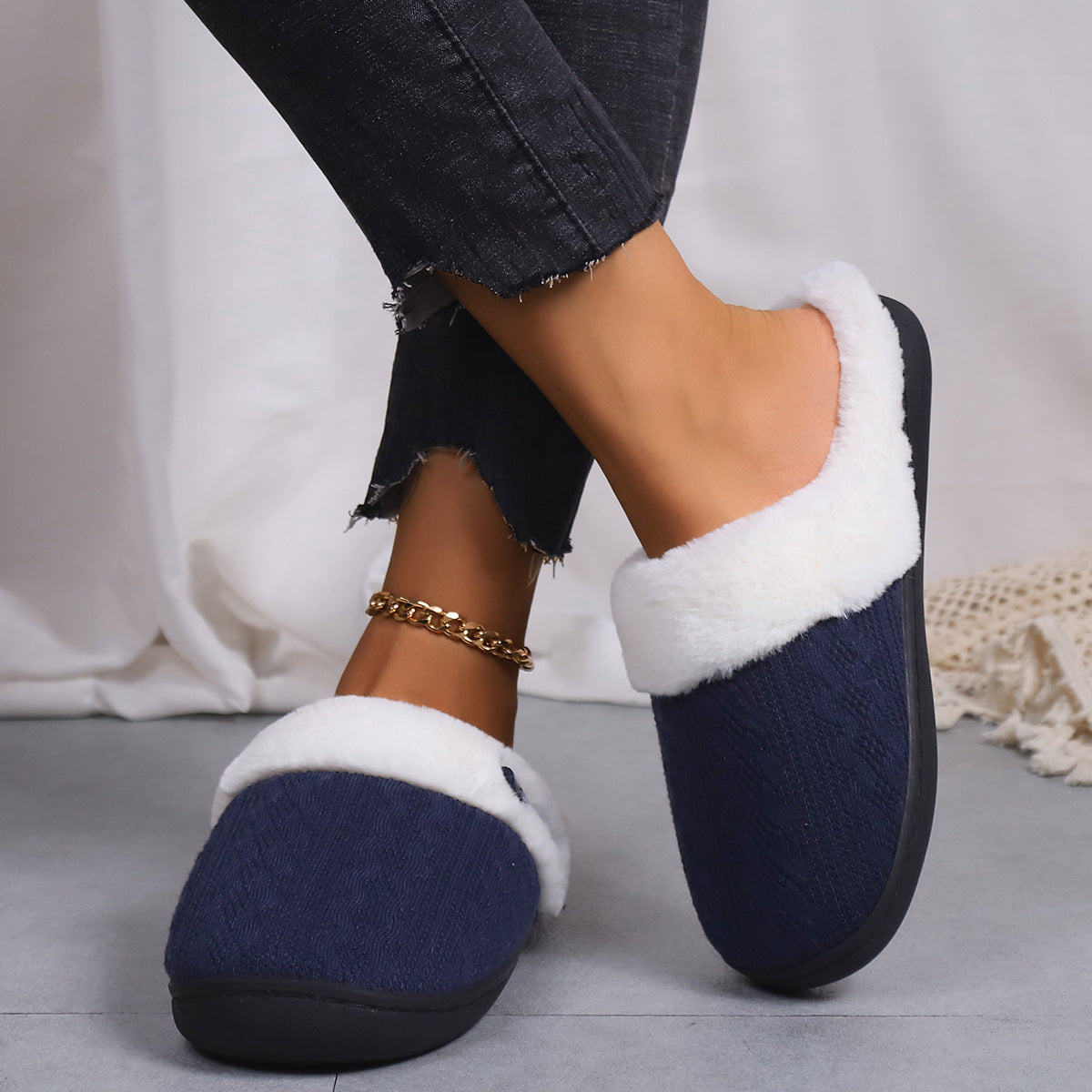 Thick Fabric Slippers Men And Women Warm Couple Cotton Slippers Toe Cap