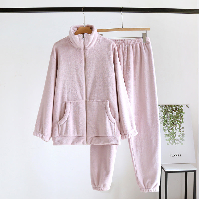 Fashionable Fall And Winter Coral Velvet Padded Thickened Homewear Suit