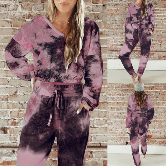 Fashion Tie-Dye Printing Long-Sleeved Sports Loose Casual Suit