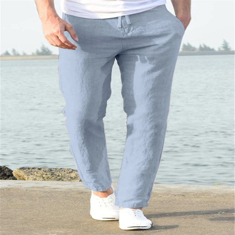 Men's Linen Summer Casual Pants Drawstring Trousers