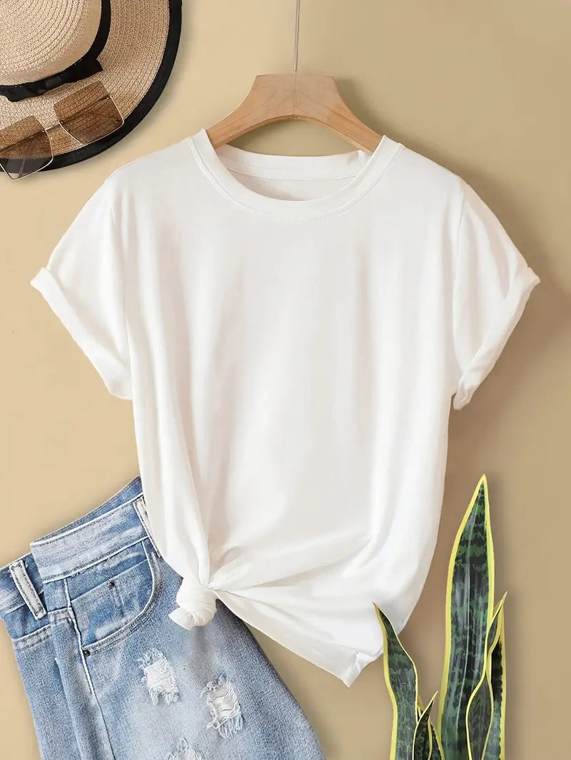 Solid Color Spring And Summer Round Neck Women's T-shirt