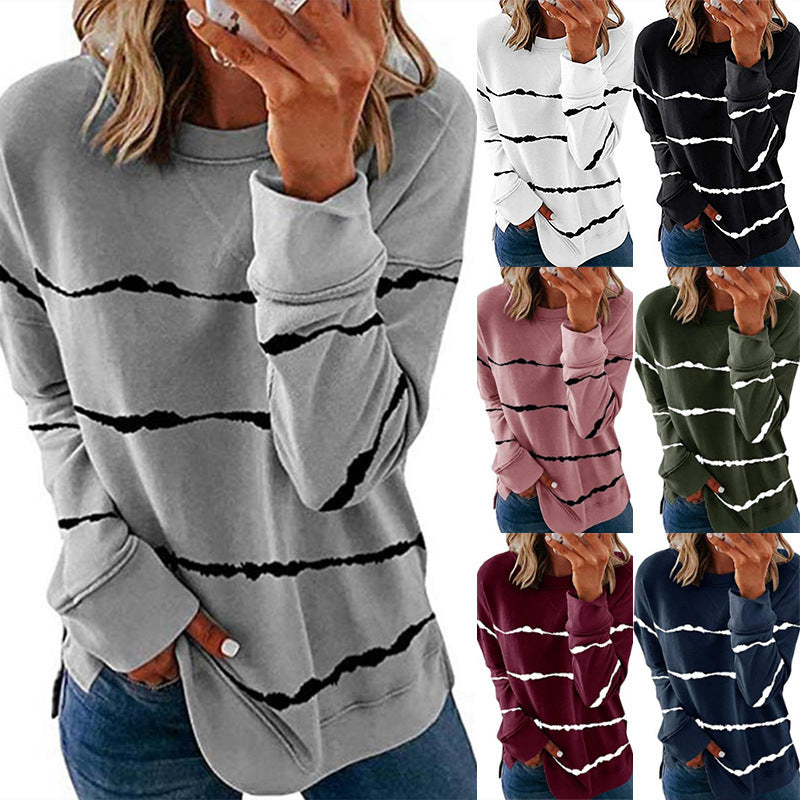 Women's Tie Dye Striped Crewneck Loose Long Sleeve Sweatshirt