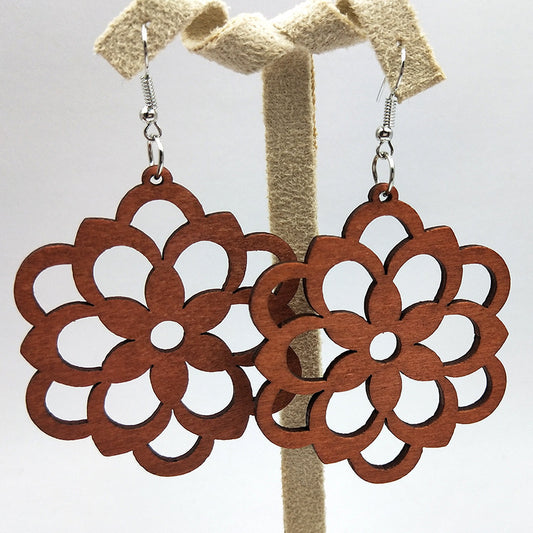 Exaggerated African Pattern Geometric Wooden Earrings Brown