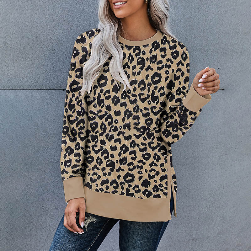 Leopard Print Pull Over Fashion Women's Hoodless Sweater