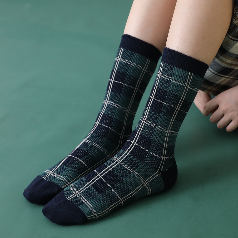 Socks Women's Tube Retro British Checkered  Long Tube Pile Stockings