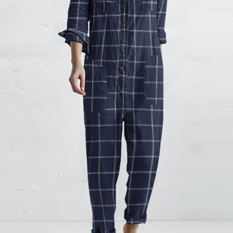 Plaid Printed Casual Lazy Home Jumpsuit