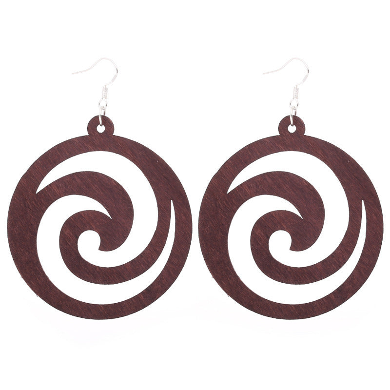 Exaggerated African Pattern Geometric Wooden Earrings Brown