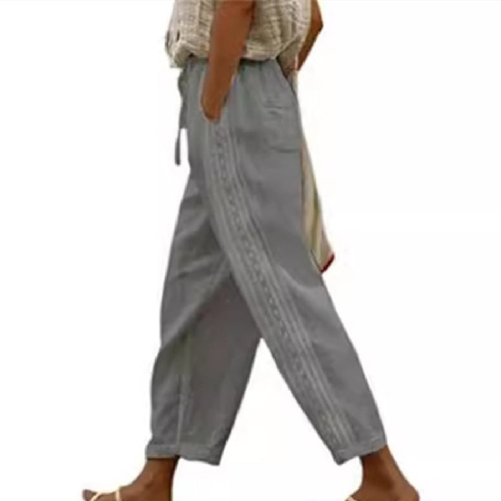 Stitching Women's Clothes Casual Pants Elegant Cotton And Linen Ol Cropped Pants