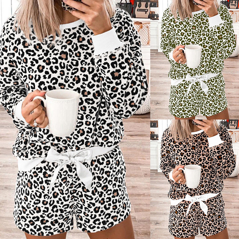 Animal Printed Long-Sleeved Shorts Pajamas Set