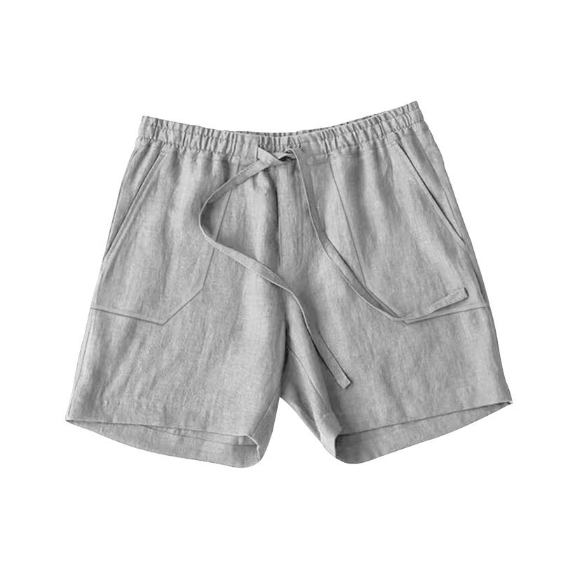 Men's Summer Cotton Linen Shorts Drawstring Elastic