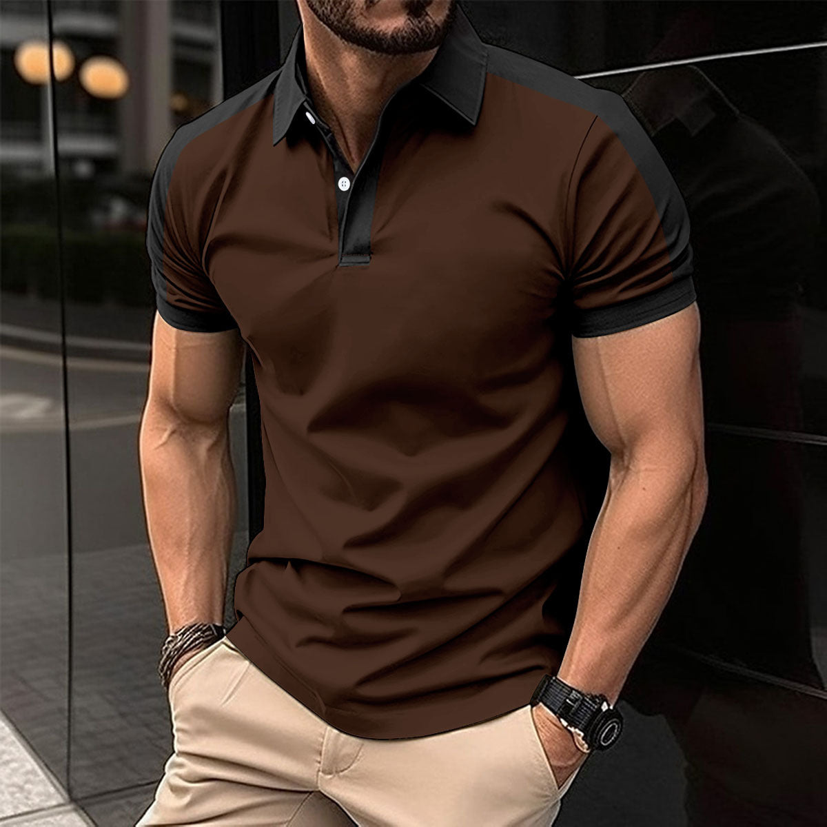 Men's Business Casual Raglan Short-sleeved Polo Shirt