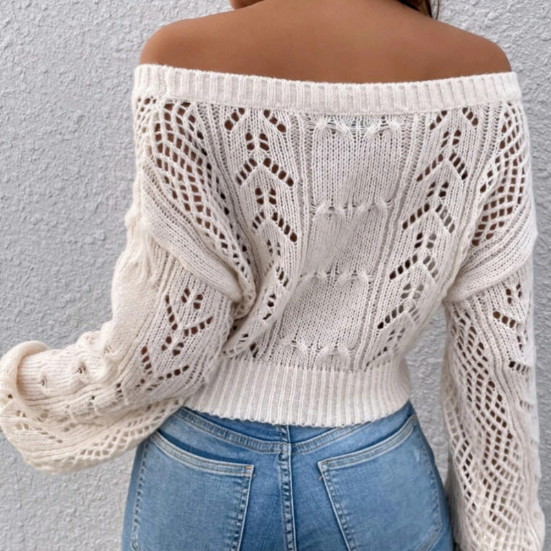 Pullover Short Off-neck Off-the-shoulder Hollow-out Sweater