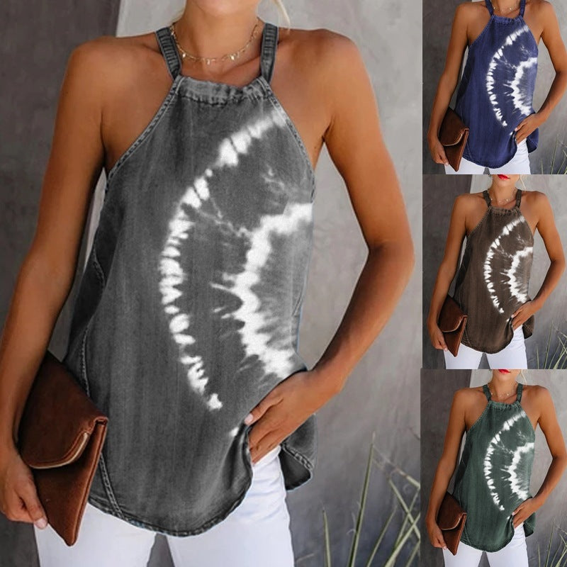 Women's Tie-dye Straps Sleeveless Small Sling