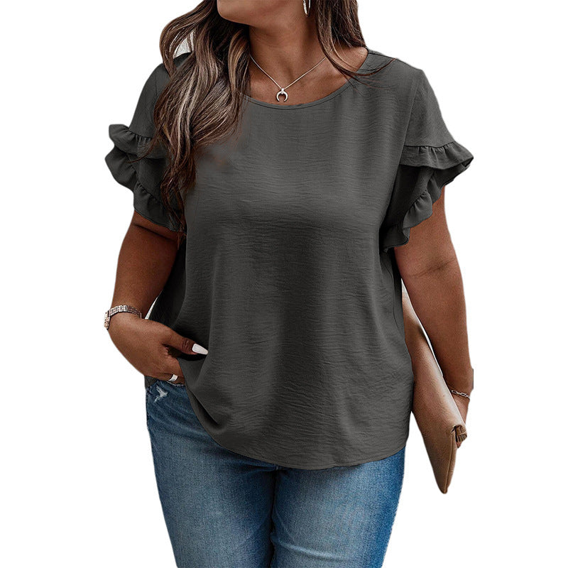 Loose Fitting Women's Ruffled Short Sleeved T-shirt