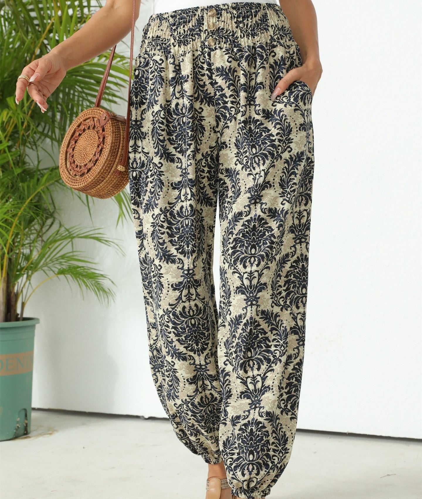 Women's Loose Slimming High Waist Print Trousers