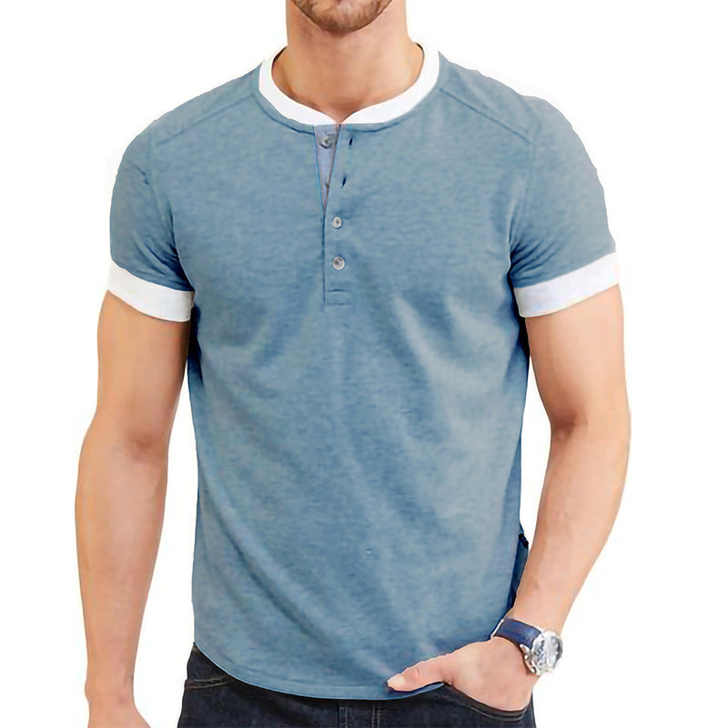 Men's New Solid Color Patchwork Short Sleeve T-Shirt