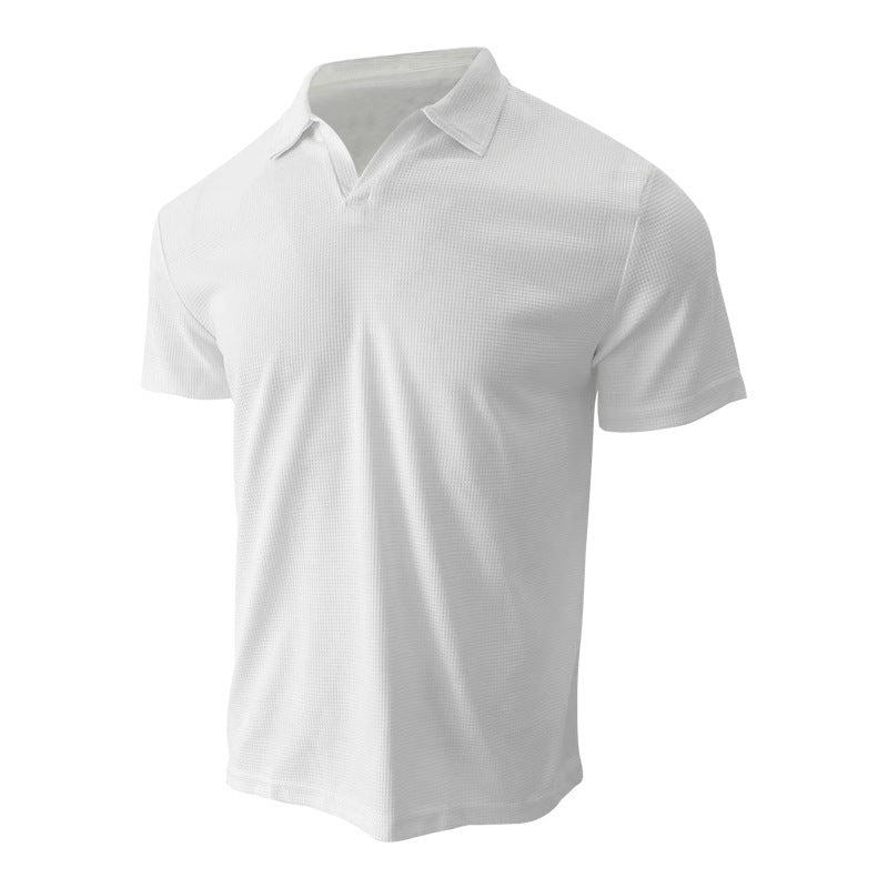 Polo Shirt Lapel V-neck Waffle Short Sleeve Men's T-shirt