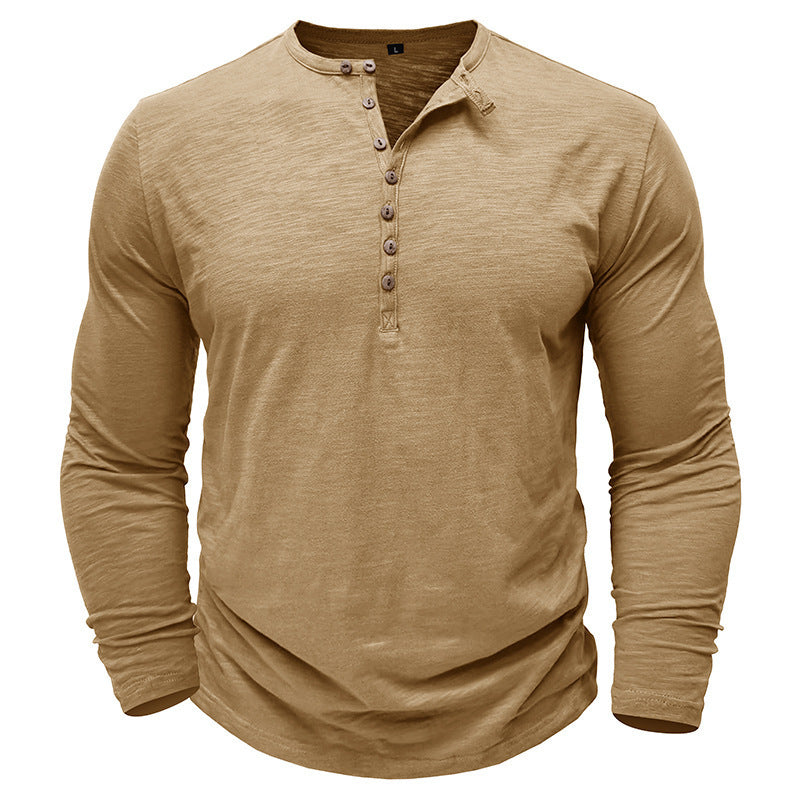 European And American Men's Slub Cotton Autumn And Winter Base Henley Shirt