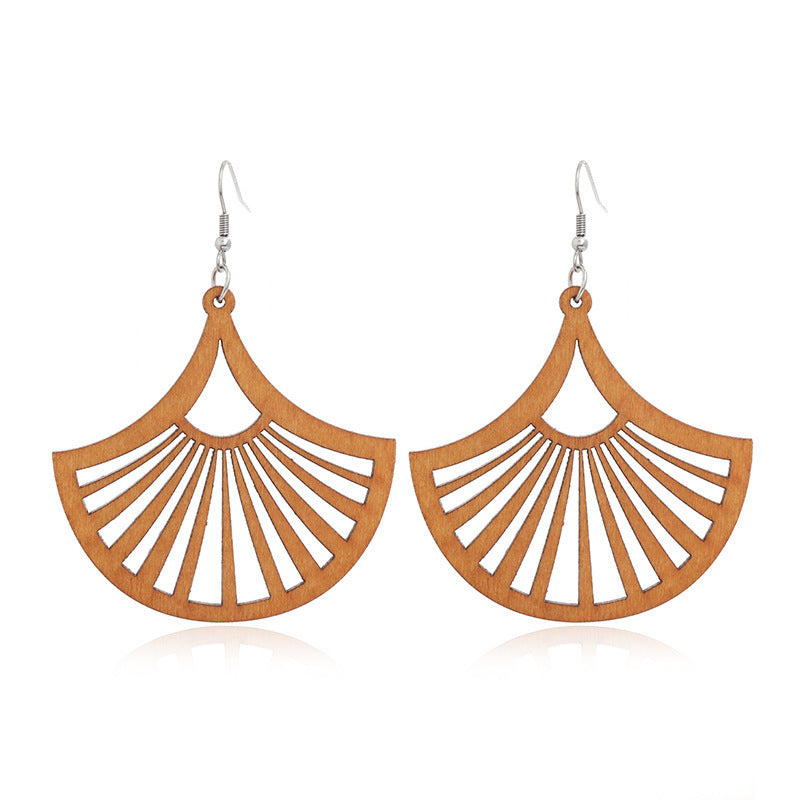 Exaggerated African Pattern Geometric Wooden Earrings Brown