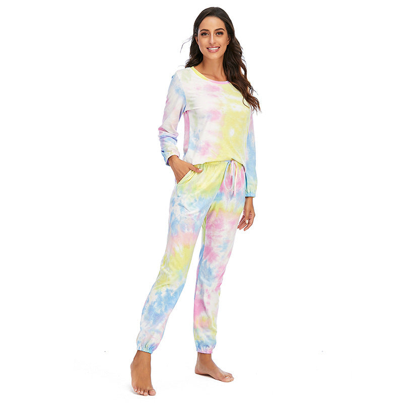 Women's Fashion Casual Tie-dye Pajamas Long Sleeve Set