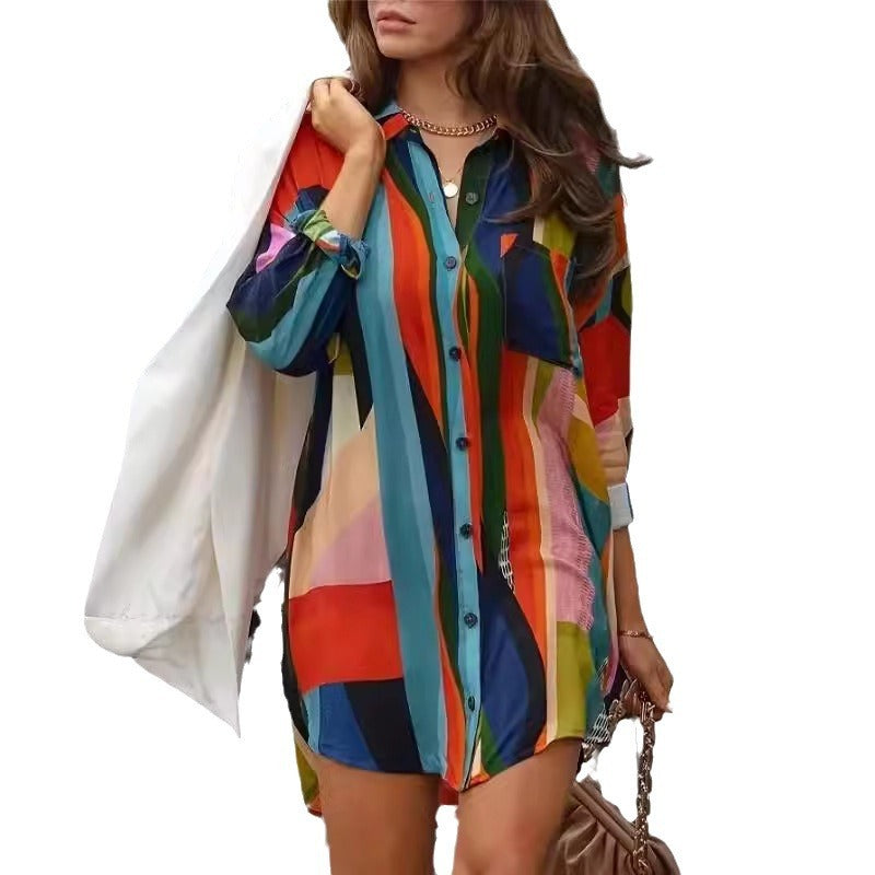 Fashion Women's Mid-length Cardigan Shirt Dress