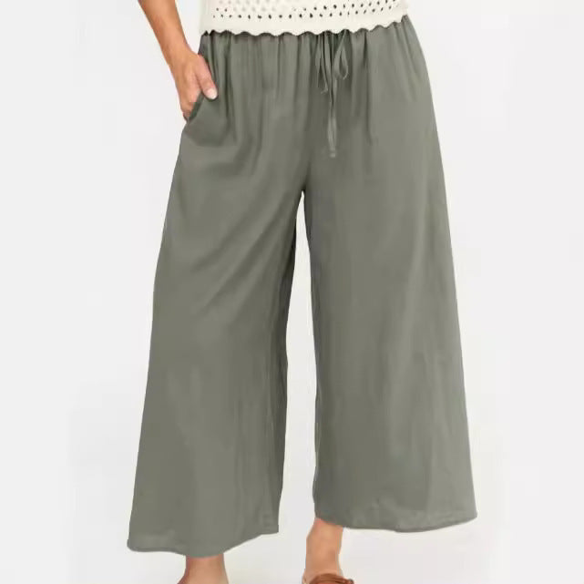 Loose Cropped Wide-leg Pants Women's Clothing