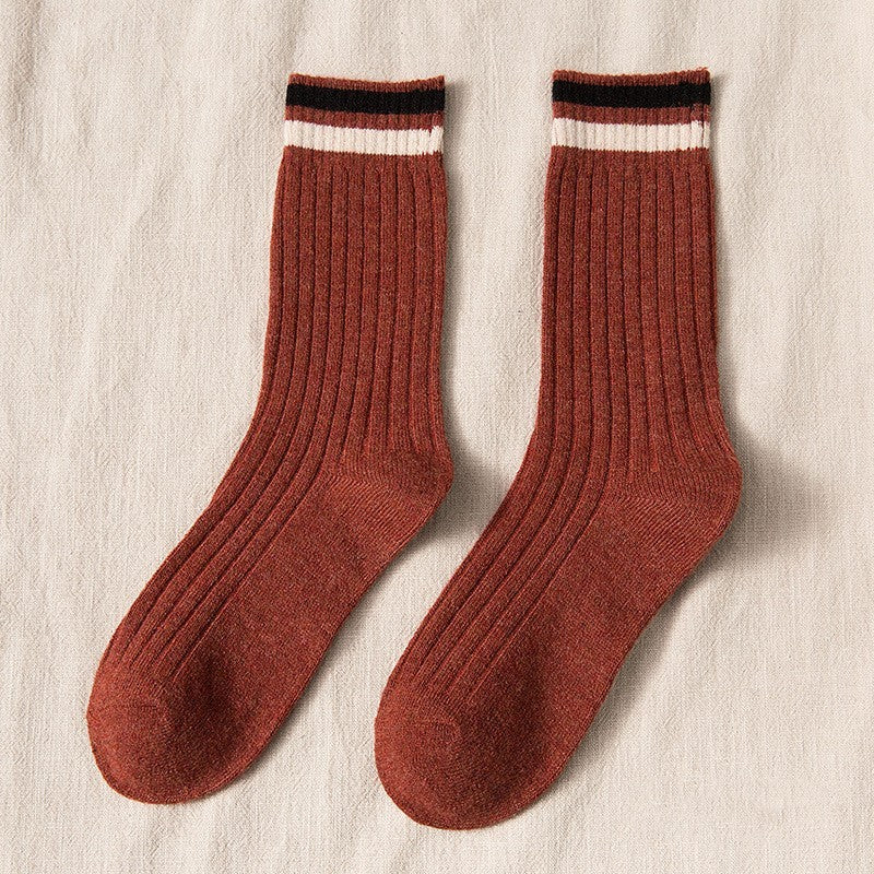 Women's Thickened Color Contrast Simple Wool Socks