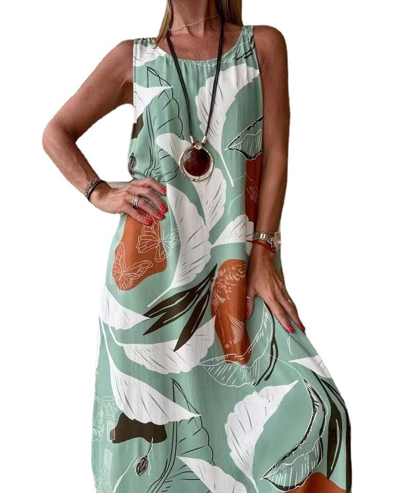 Sleeveless Printed Long Patchwork Dress