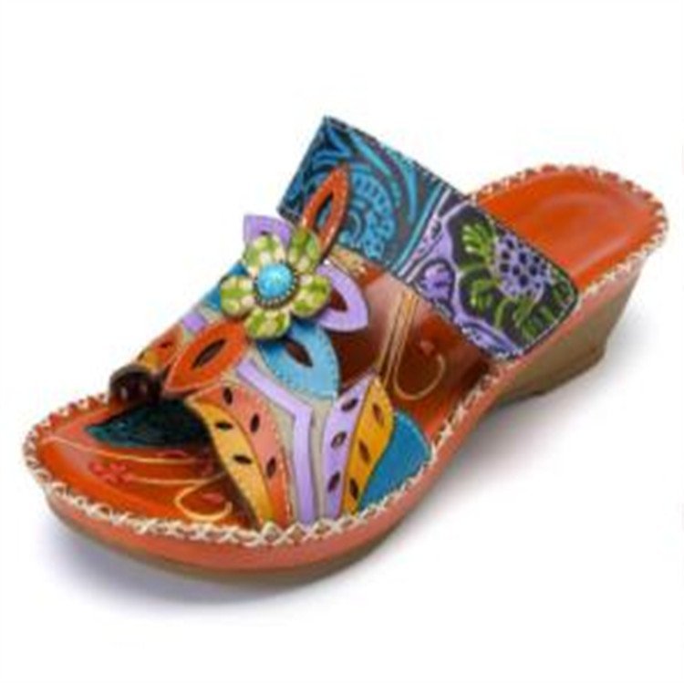 Women's Ethnic Sandals With Color Block Wedges