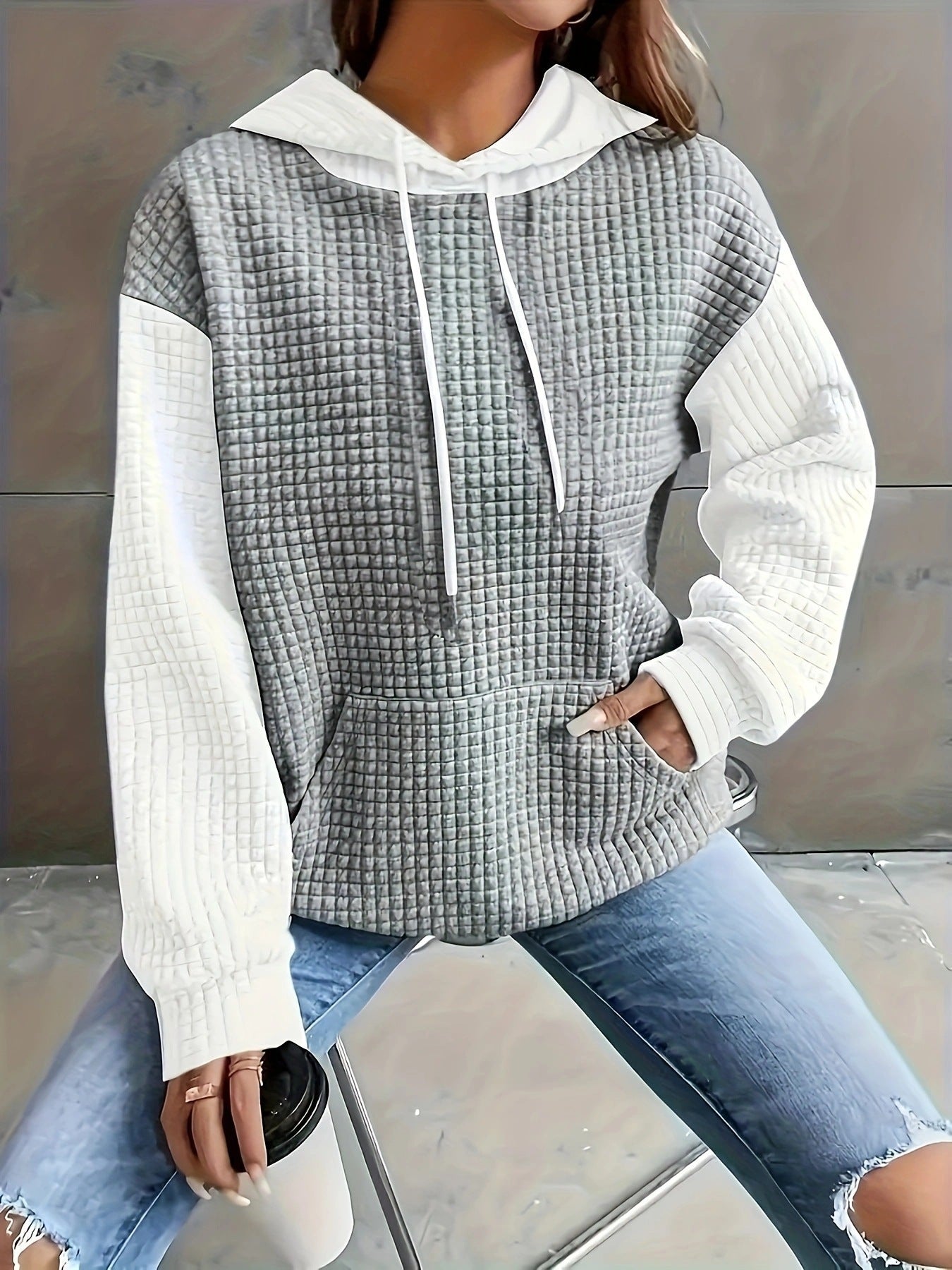 Casual Loose Stitching Color Block Pullover Hoodie