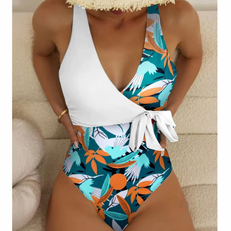 Women's High Waist Polyester Printed One-piece Bikini