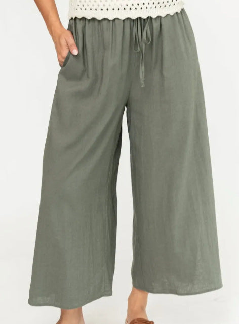 Loose Cropped Wide-leg Pants Women's Clothing