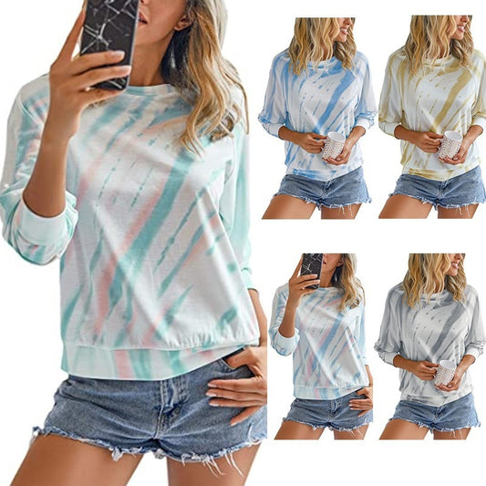 Tie-Dye Print Casual Round Neck Long Sleeve Colorful Colorblock Sweatshirt