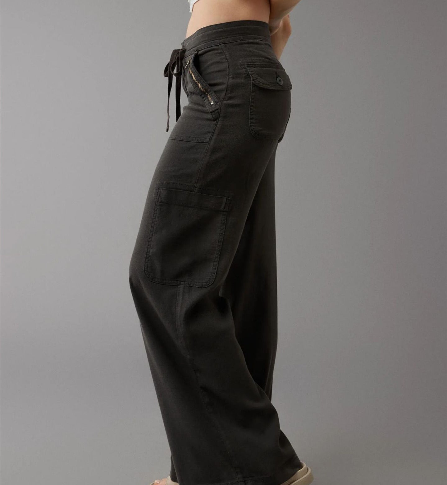 Female Color Elastic-waist Straight-leg Pants