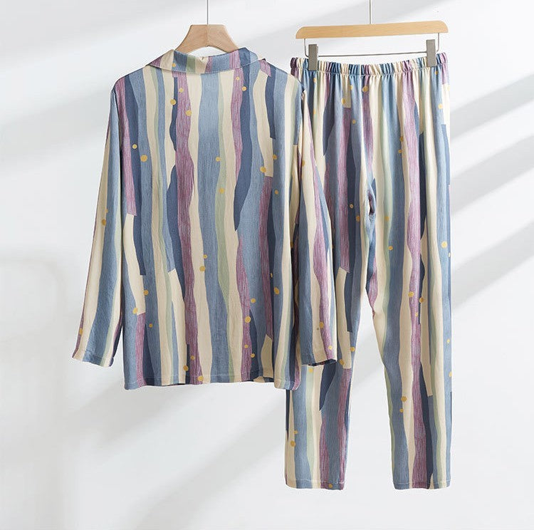 Retro Oil Painting Striped Pajama Set