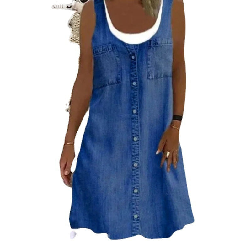 Round Neck Halterneck Fake Jean Casual Dress