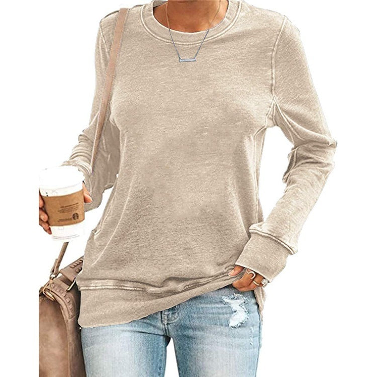 Temperament Commuter Long-sleeved Round Neck Solid Color T-shirt Top