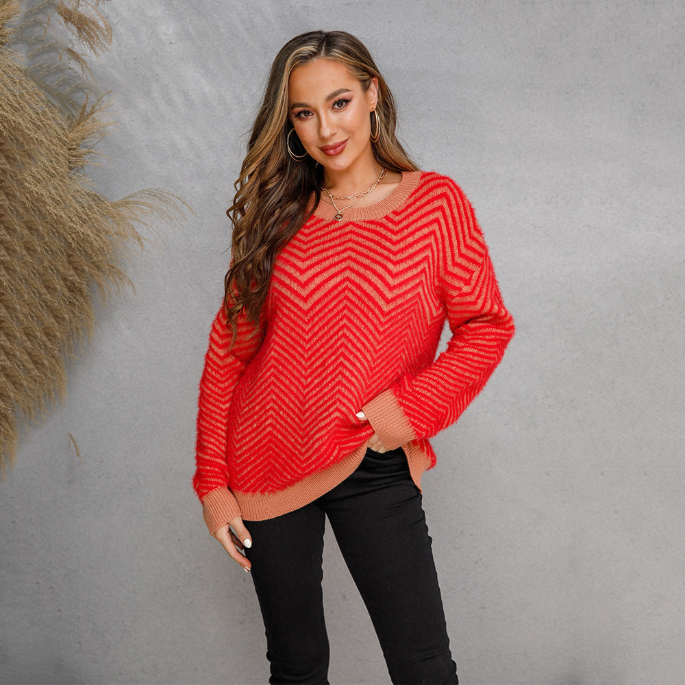 New Crew Neck Pullover Long Sleeve Women's Sweater