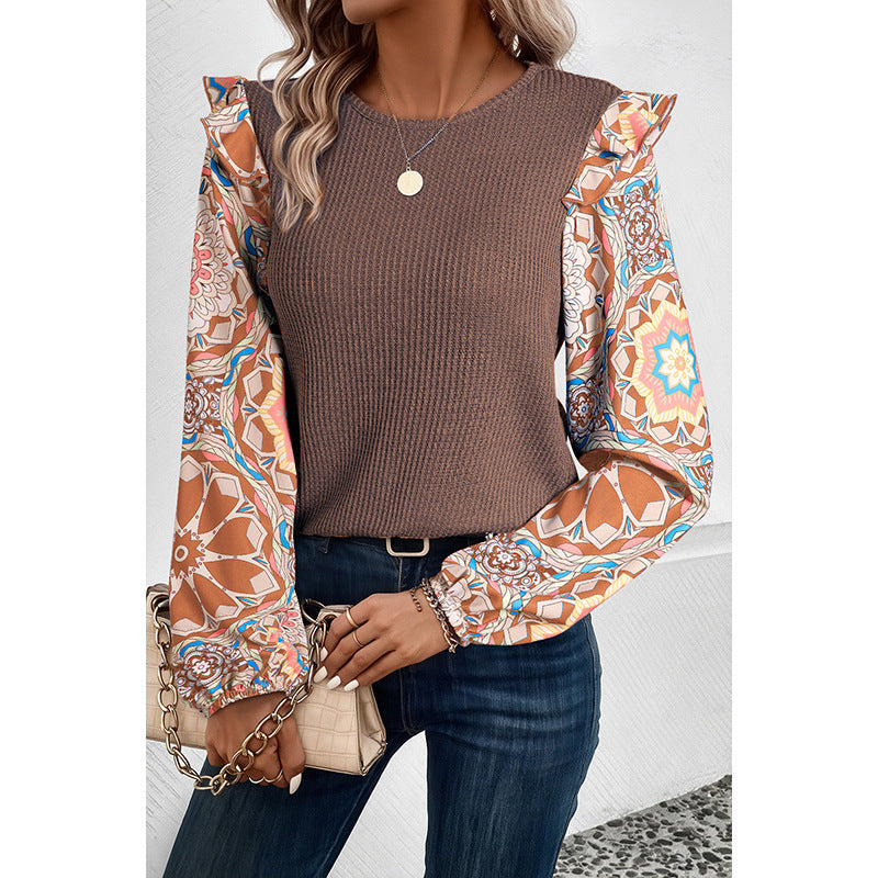 Women's Fashionable Floral Sleeve Chiffon Sweater