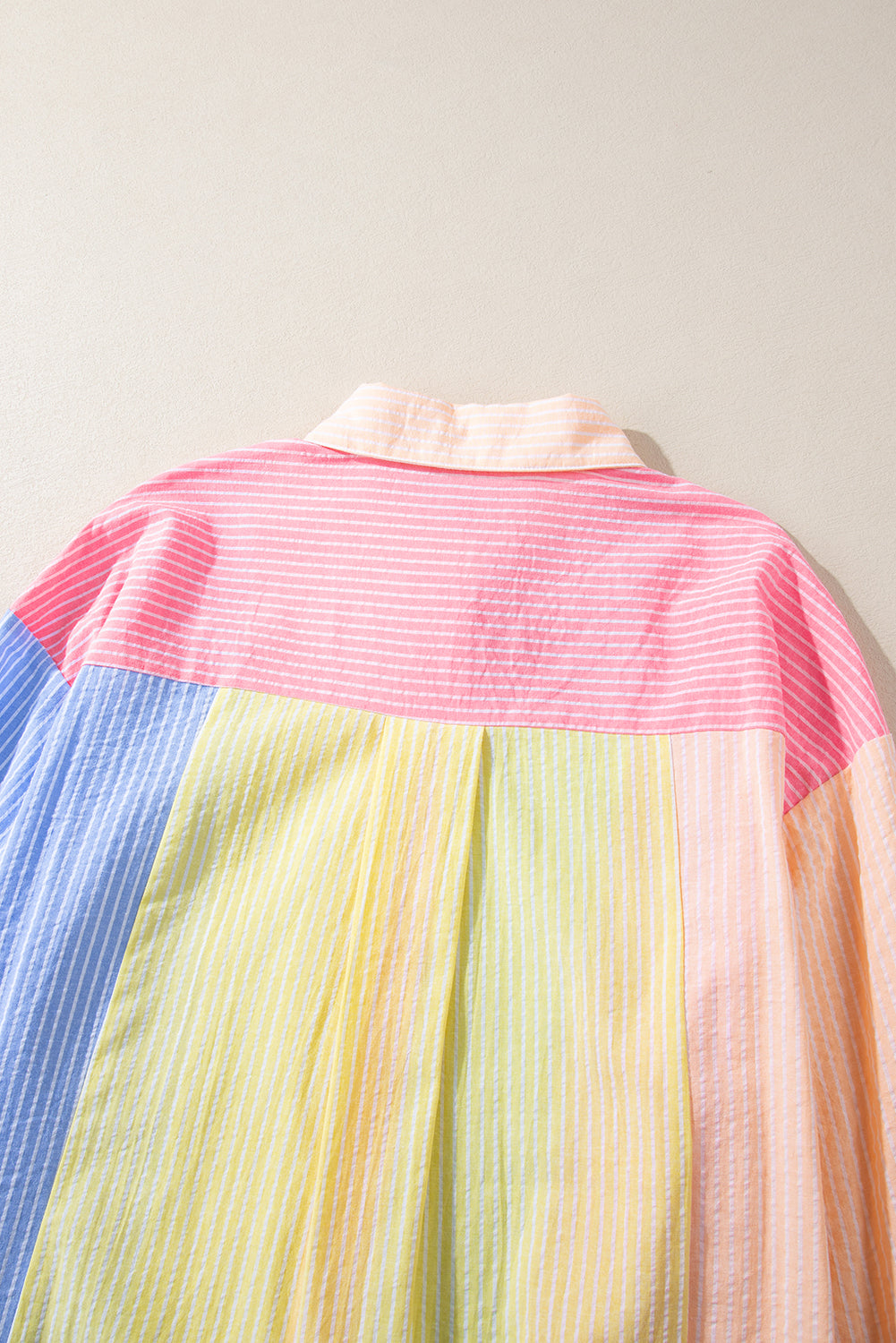 Pink Stripe Color Block Chest Pocket Oversized Shirt