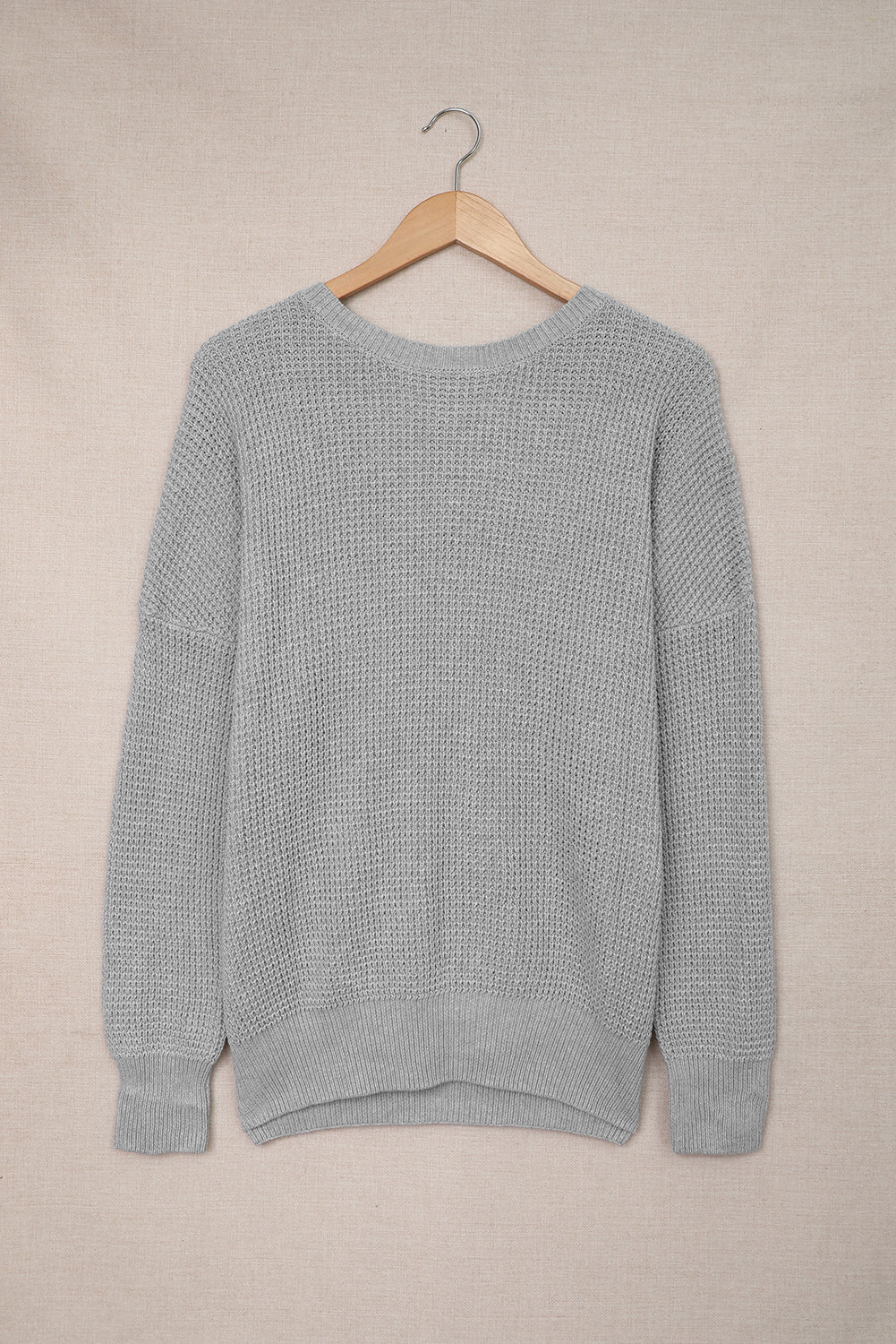 Gray Cross Back Hollow-out Sweater