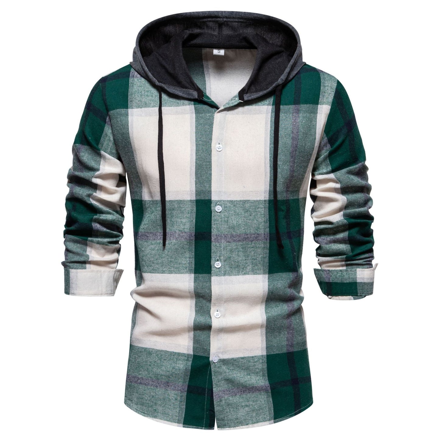 Casual Hooded Men's Plaid Long Sleeve Shirt