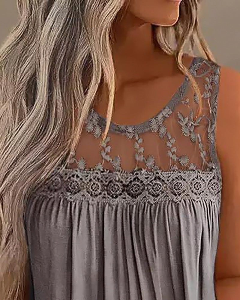 Lace Patchwork Ruffled Round Neck Vest