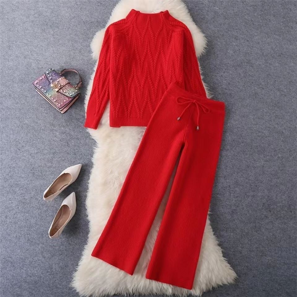 Knitted Sweater Wide Leg Pants Two-piece Set